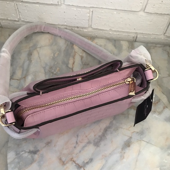 Kate Spade Purse Pink Croco Embossed Leather Dumpling Crossbody Bag KE475 New - Picture 7 of 16